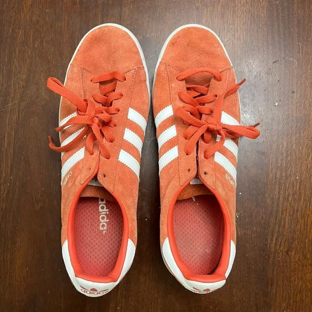 Adidas Campus Trasca Mens Orange White Sneakers 11 Suede Casual Low Top Normcore